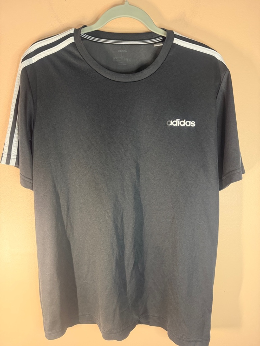 adidas Black Short Sleeve Tee with White Shoulder Stripes